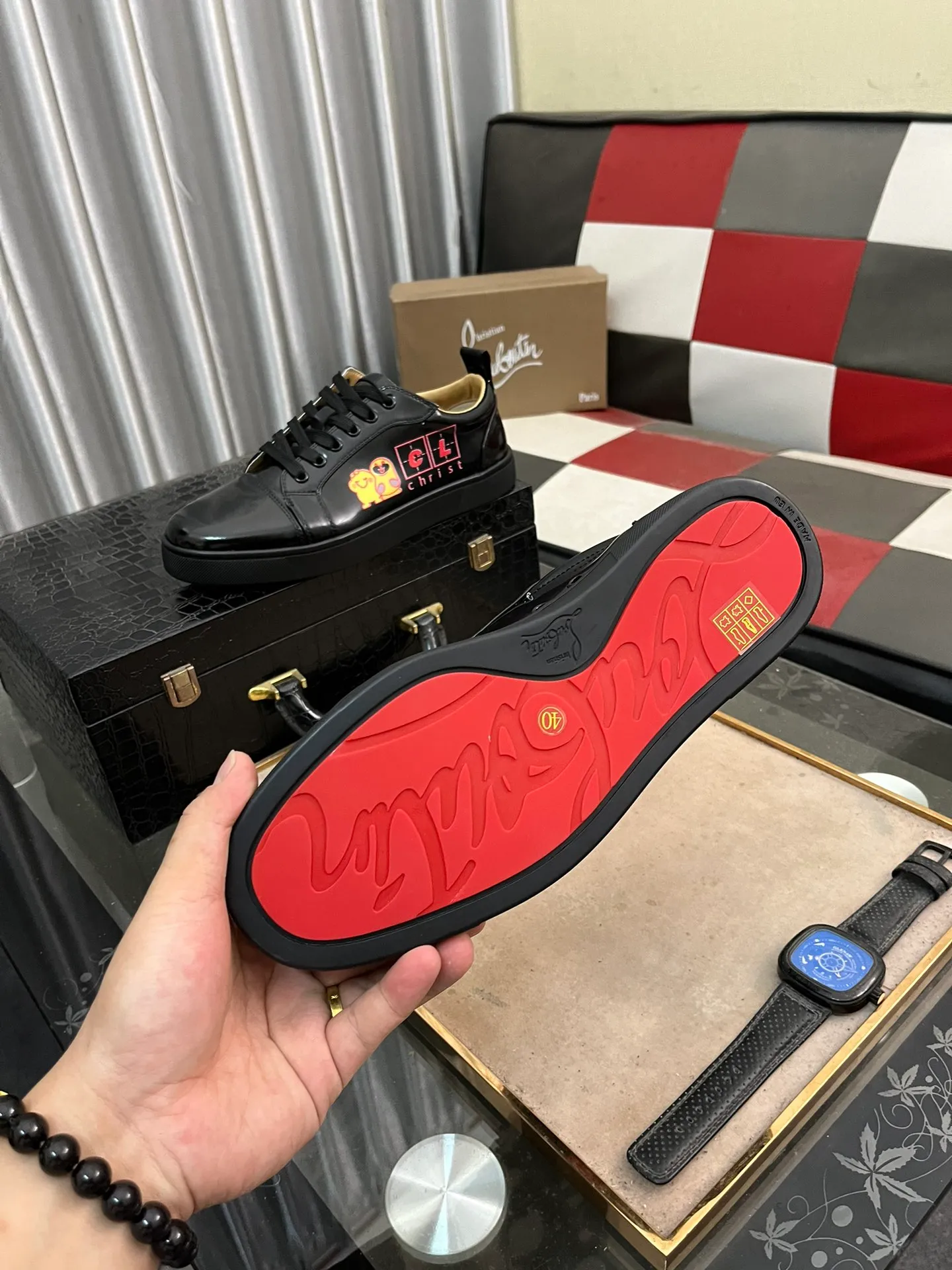 Men's men's shoes💰458⌚️⌚️christian louboutin (CL red sole shoes) counter hot diamond series, casual sneakers📢 📢 📢 Exclusive hot style release🎈🎈💪Movable latex feet👻Finished outsole line [Deyi] Global supply😝 [Top version]: Original imported cowhide upper, top original leather lining, original open-molded TPU outsole, original 1:1 detail processing, original shoe last, large number of ready-made code numbers: 38-44